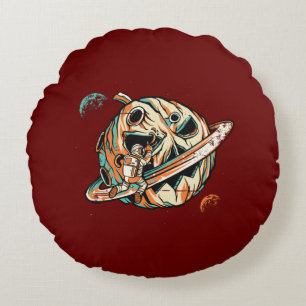 Pumpkin Planet Halloween Space Round Pillow
