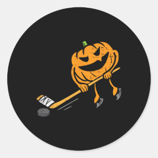 Pumpkin Playing Ice Hockey Funny Halloween Costume Classic Round Sticker