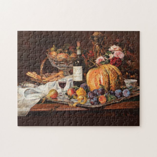 Pumpkin Plums Pears Peaches and Wine Autumn Fruits Jigsaw Puzzle (Horizontal)
