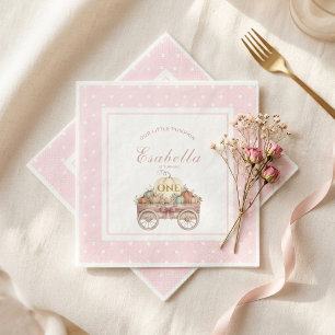 Pumpkin Polka Dot First Birthday Pink Girl Napkin
