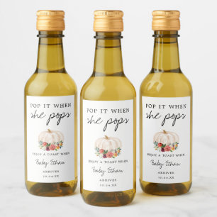 Pumpkin Pop It When She Pops Baby Shower Wine Label