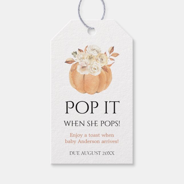 Pumpkin Pop it when she Pops Favour tag (Front)