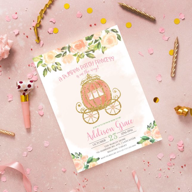 Pumpkin Princess Glitter Baby Shower Invitation (Creator Uploaded)