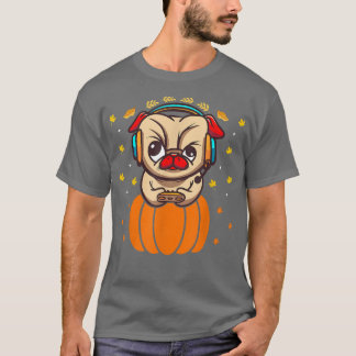 Pumpkin Pug Thanksgiving Video Game Player Funny P T-Shirt