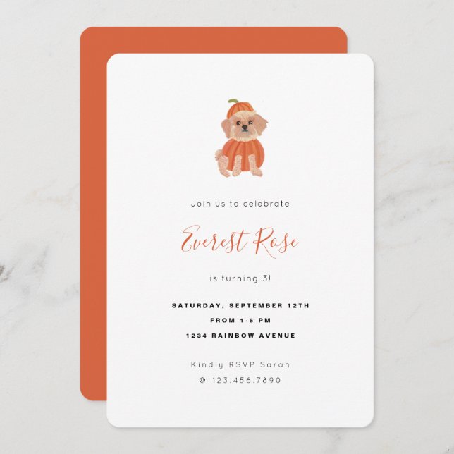 Pumpkin Pup Kids Birthday Invitation (Front/Back)