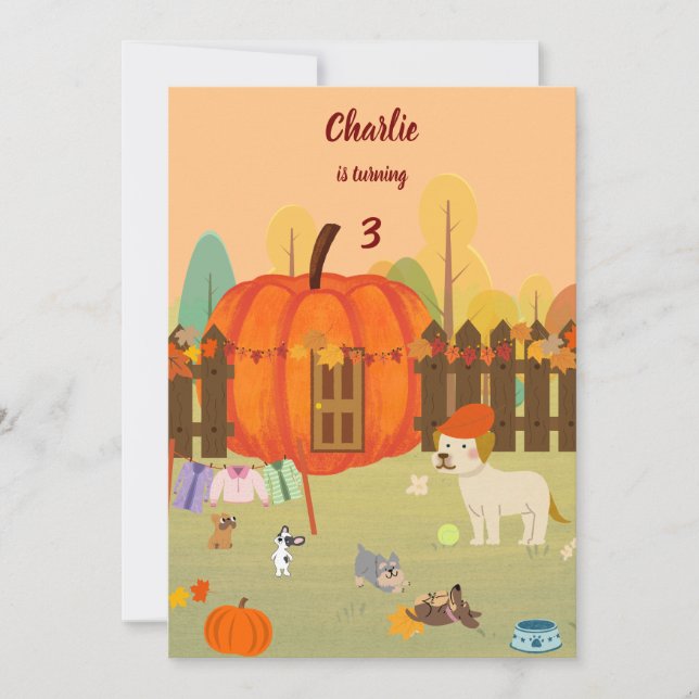 Pumpkin Pups Autumn Celebration birthday Invitation (Front)