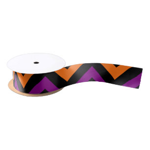Pumpkin, Purple and Black Chevron Stripes Ribbon Satin Ribbon