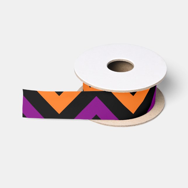 Pumpkin, Purple and Black Chevron Stripes Ribbon Satin Ribbon (Spool)