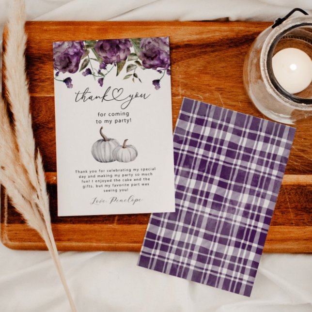 Pumpkin Purple Flower Birthday Party Thank You Card (Creator Uploaded)