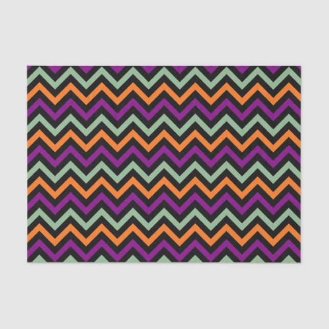Pumpkin, Purple, Green and Black Chevron Stripes Tissue Paper (Front)