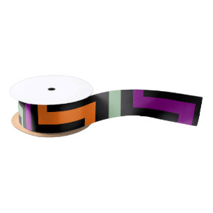 Pumpkin Purple, Green and Black D. Chevron Ribbon Satin Ribbon