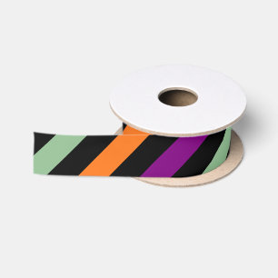 Pumpkin, Purple, Green and Black D. Stripes Ribbon Satin Ribbon