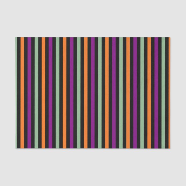 Pumpkin, Purple, Green and Black Vertical Stripes Tissue Paper (Front)