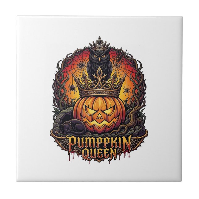 Pumpkin Queen Halloween Owl Spider Black Cat_1 Tile (Front)