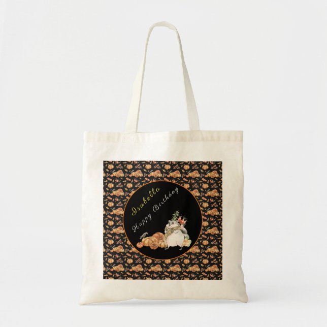 Pumpkin Raccoon Customize Text and Colour Tote Bag (Front)