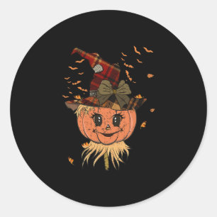 Pumpkin Reaper Head And Hat Fall Vintage Halloween Classic Round Sticker