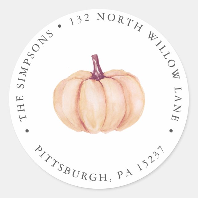 Pumpkin Return Address  Classic Round Sticker (Front)