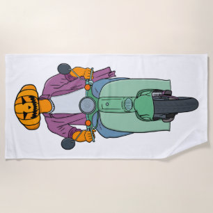 Pumpkin Rider on Mint Scooter Beach Towel