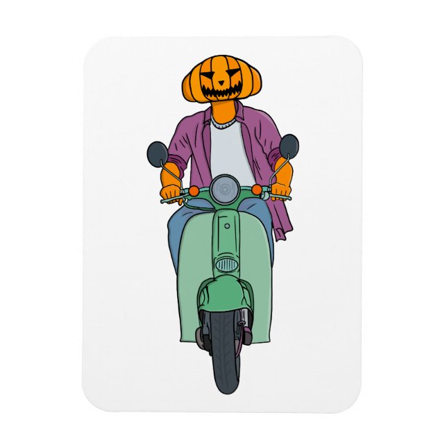 Pumpkin Rider on Mint Scooter Magnet (Vertical)