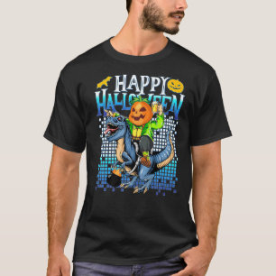 Pumpkin Riding A Trex Having Beer Halloween Costum T-Shirt
