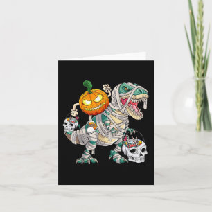 Pumpkin Riding Mummy Dinosaur T rex Halloween Fun Card