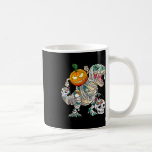 Pumpkin Riding Mummy Dinosaur T Rex Halloween Fun Coffee Mug