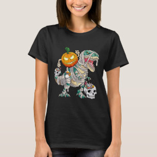 Pumpkin Riding Mummy Dinosaur T Rex Halloween Fun  T-Shirt