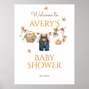 Pumpkin Rustic Baby Clothestline Fall Baby Shower Poster