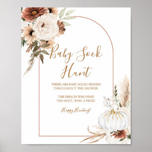 Pumpkin Rustic Boho Fall In love Baby Sock Hunt Poster