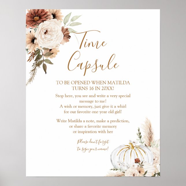 Pumpkin Rustic Boho Fall In Love Time Capsule Poster (Front)