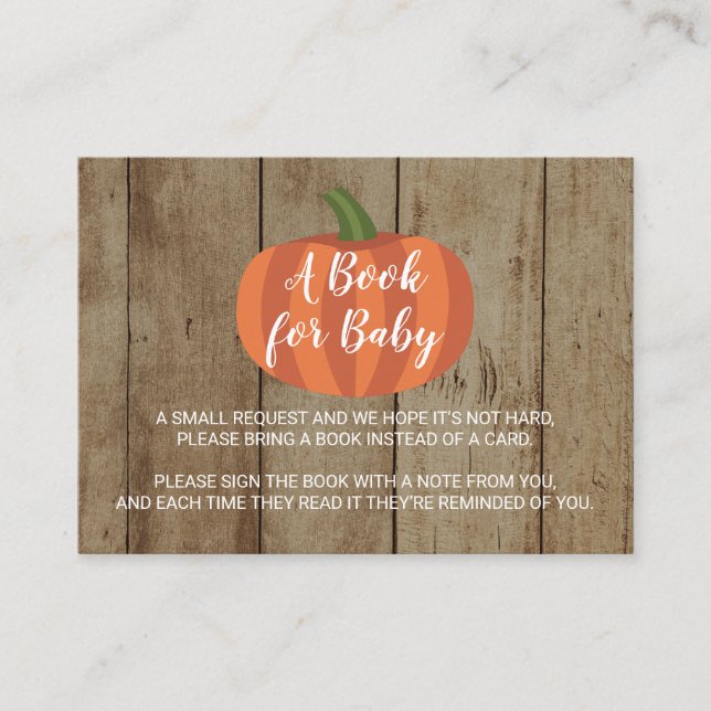 Pumpkin Rustic Fall Baby Shower Book Request Enclosure Card (Front)