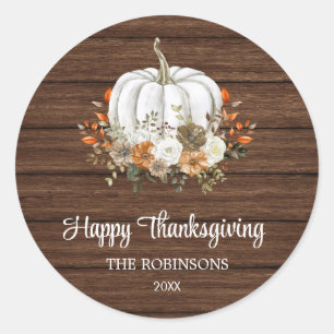 Pumpkin Rustic Happy Thanksgiving Favour Classic Round Sticker