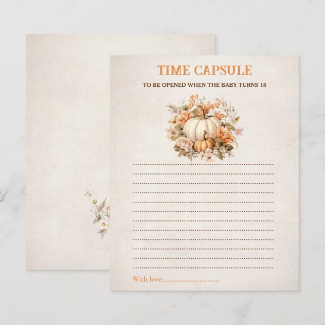 Pumpkin Rustic Time Capsule Card Fall Baby Shower (Front/Back)