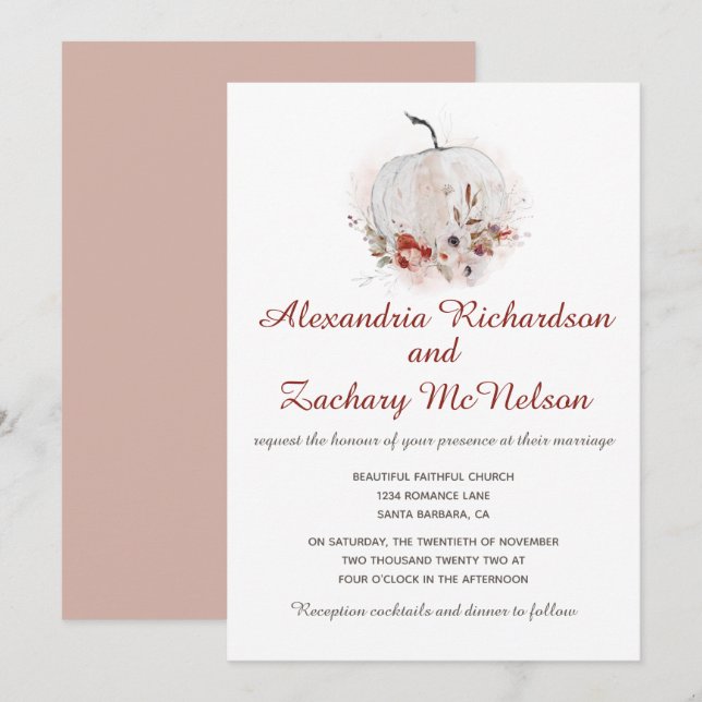 Pumpkin Rustic Watercolor Invitation (Front/Back)
