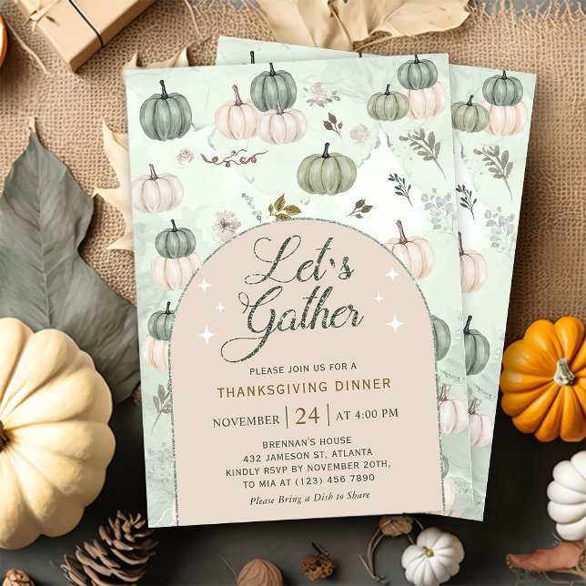 Pumpkin Sage Autumn Leaves Thanksgiving  Invitation (Creator Uploaded)