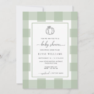 Pumpkin Sage Green Gingham Baby Shower Invitation
