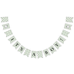 Pumpkin Sage Green Gingham It's A Boy Baby Shower Bunting Flags