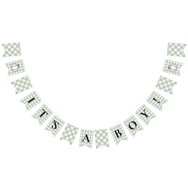 Pumpkin Sage Green Gingham It's A Boy Baby Shower Bunting Flags (All)