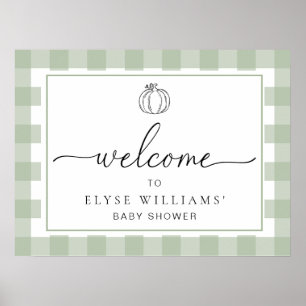 Pumpkin Sage Green Gingham Welcome Poster
