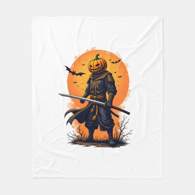 Pumpkin Samurai � Halloween Warrior T-Shirt Fleece Blanket (Front)