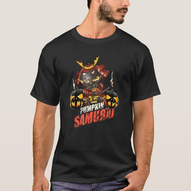 Pumpkin Samurai Japanese Demon Halloween Warrior T-Shirt (Front)