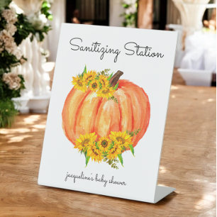 Pumpkin Sanitizing Station Orange White  Pedestal Sign