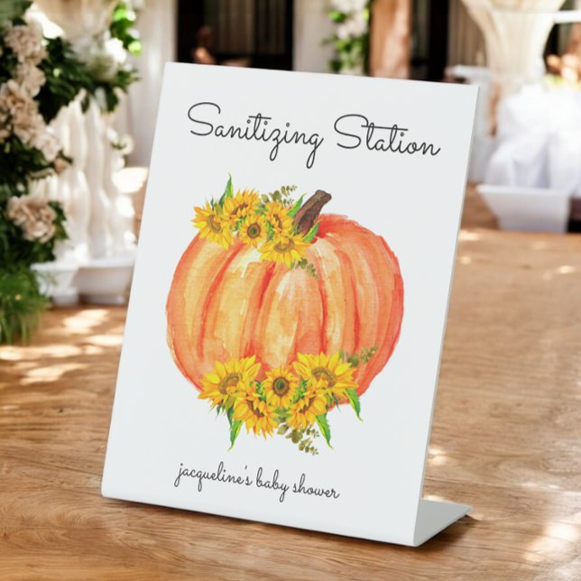 Pumpkin Sanitizing Station Orange White  Pedestal Sign (Creator Uploaded)