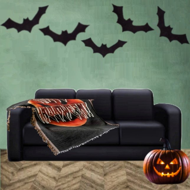 Pumpkin Scare-Wht Throw Blanket (This Pumpkin Scare-Wht Throw Blanket, adds the right touch to your Halloween decor!)