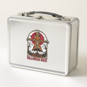 Pumpkin Scarecrow Halloween Vintage Engraving Art Metal Lunch Box