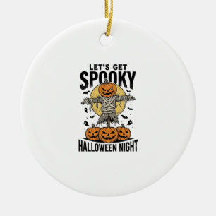 Pumpkin Scarecrow Shirt Vintage Halloween Graphic_ Ceramic Ornament