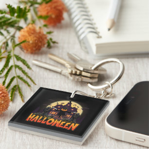 Pumpkin Scary House, Halloween Keychain