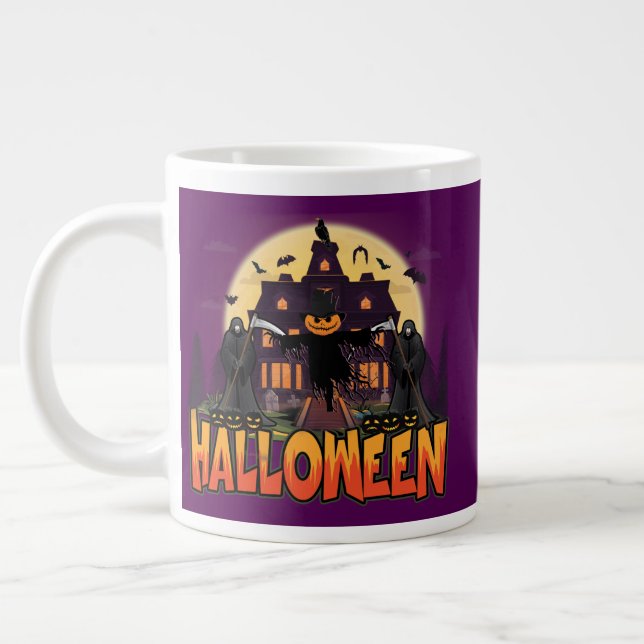 Pumpkin Scary House, Halloween Large Coffee Mug (Left)