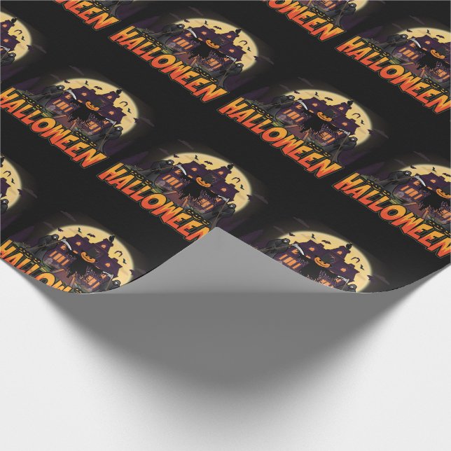 Pumpkin Scary House, Halloween Wrapping Paper (Corner)