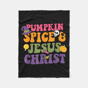 Pumpkin Sce & Je-sus Christ Funny Christian Ha Fleece Blanket